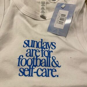 Womens White Tank Top with Blue 'Sundays Are for Football & Self-Care' Graphic